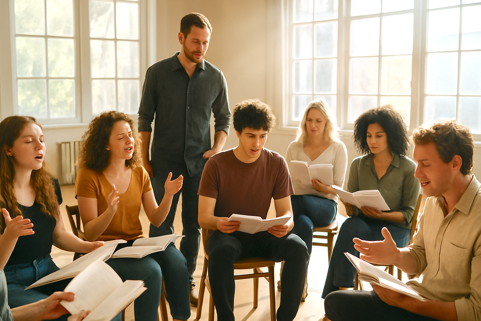 Schauspielschüler*innen bei der Arbeit an Text und Szene – ein Einblick in die praktische Auseinandersetzung mit zentralen Gegensatzpaaren im Schauspiel.